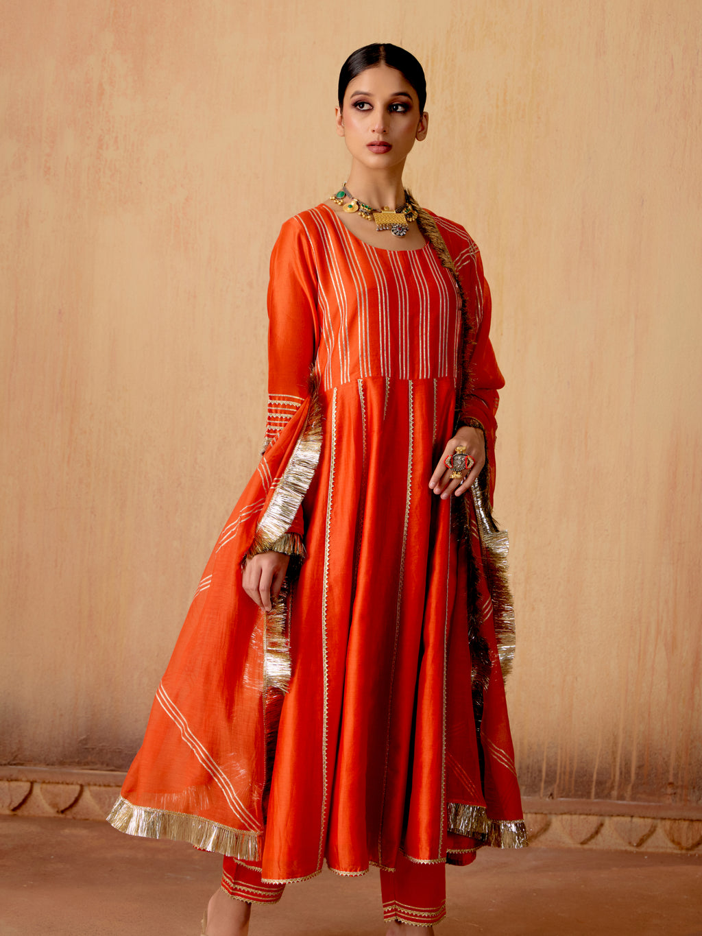Aura Tangerine Anarkali Set