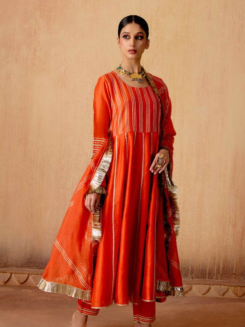 Aura Tangerine Anarkali Set