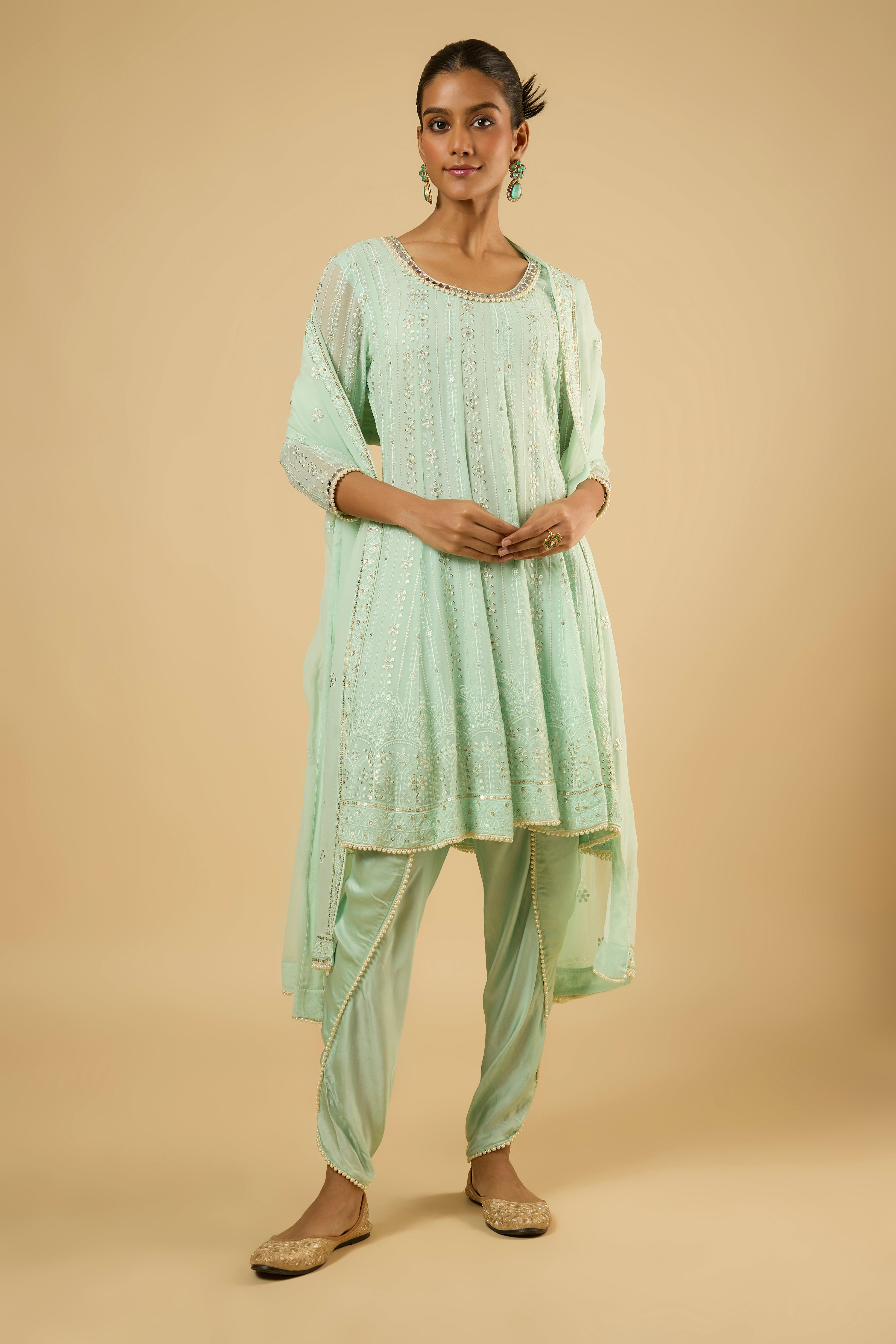 Blossom Mint Mirror Peplum Anarkali Set