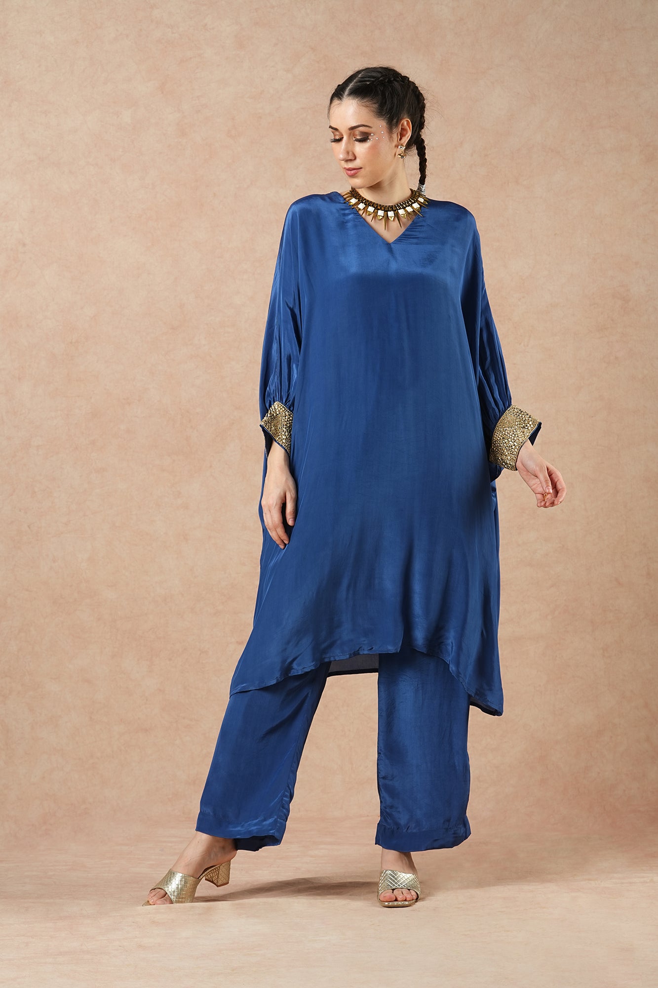 Fern Sapphire Blue Solid Kaftan Kurta Set