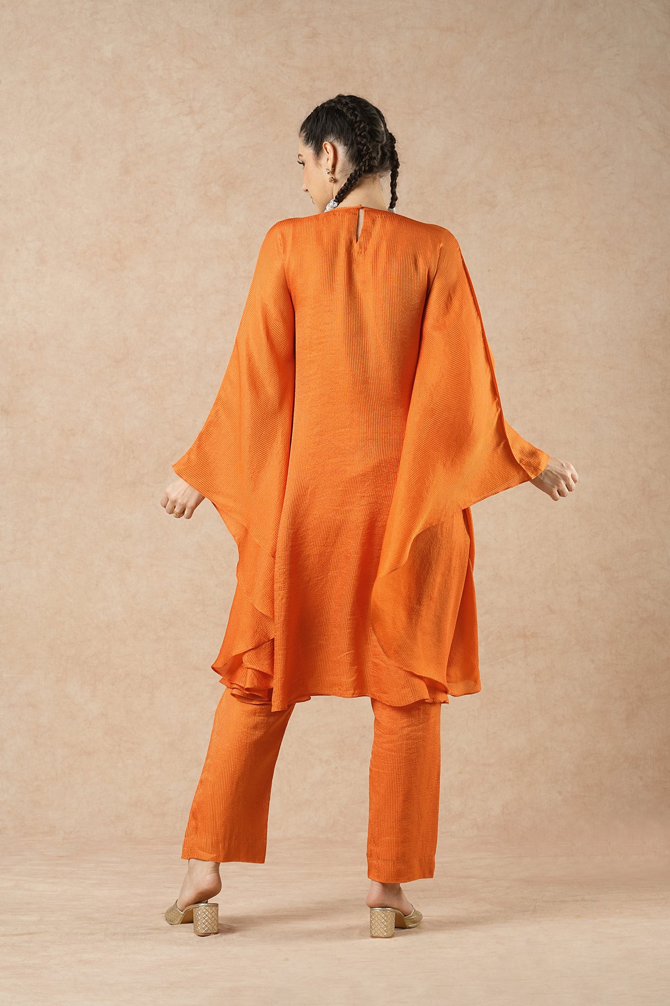 Willow Tangerine Orange Stripes Flowy Kaftan Kurta Set