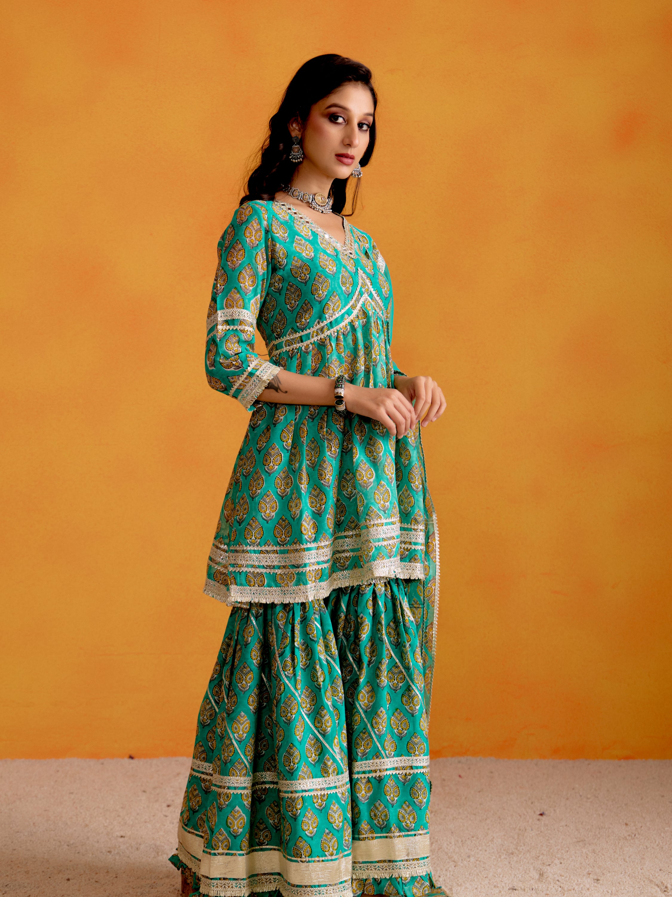 Aqua Teal Sharara Set