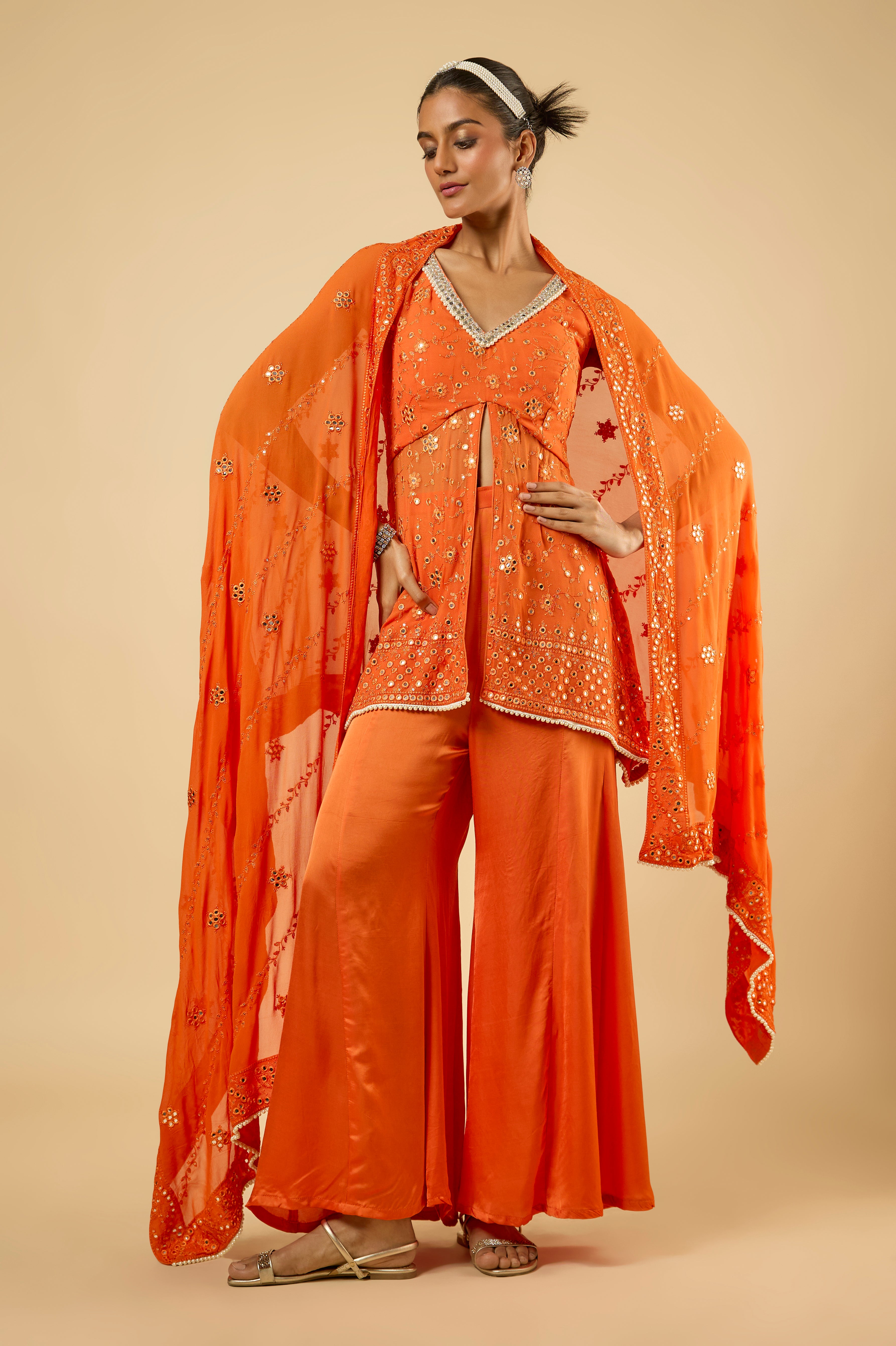 Buttercup Tangerine Mirror Sharara Set