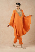 Willow Tangerine Orange Stripes Flowy Kaftan Kurta Set