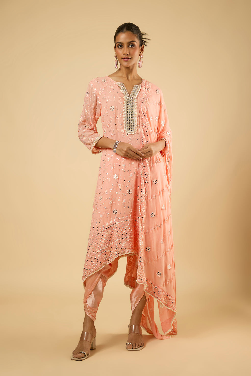Blush Peach Mirror Dhoti Set