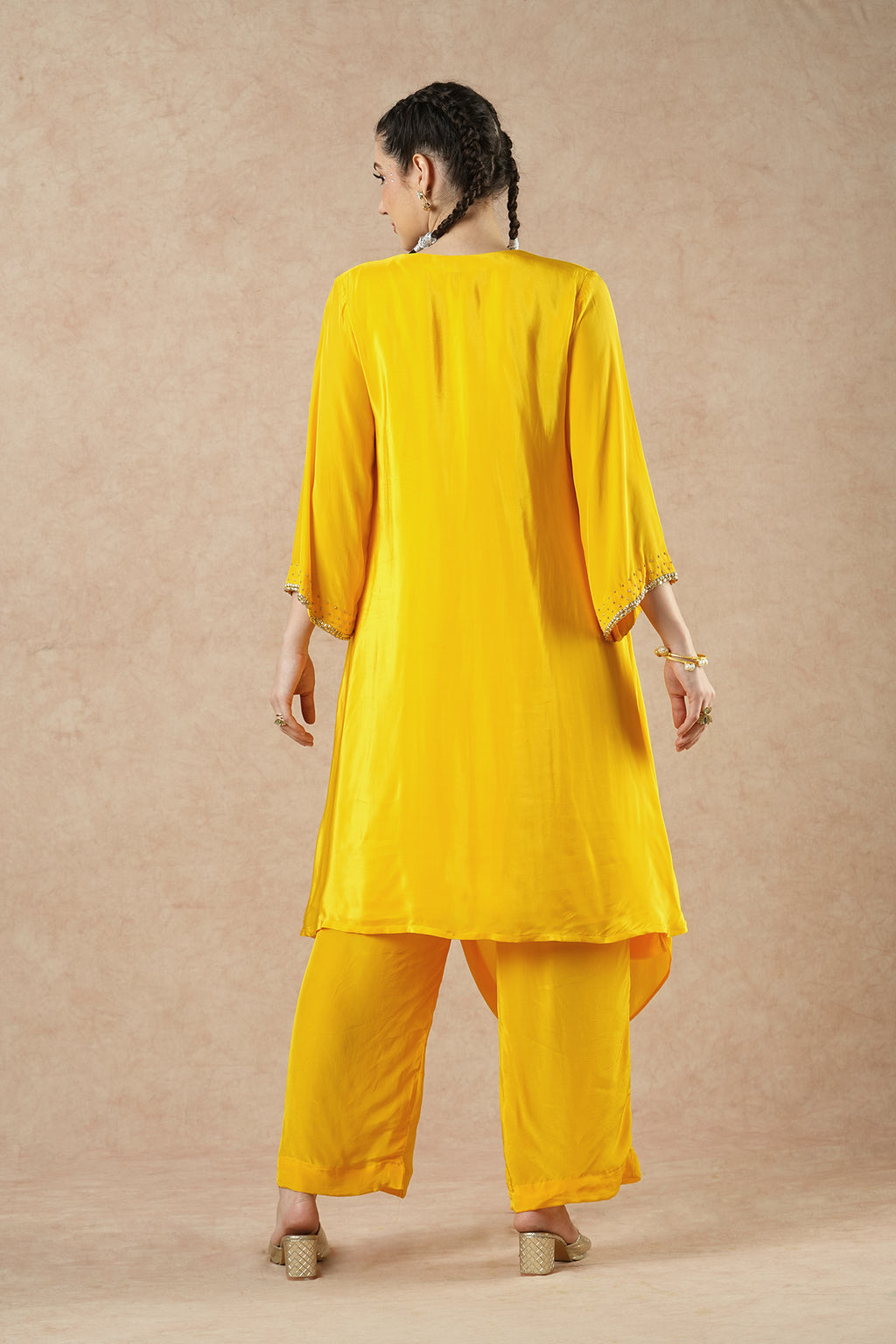 Twilight Golden Yellow Solid Draped Kurta Set