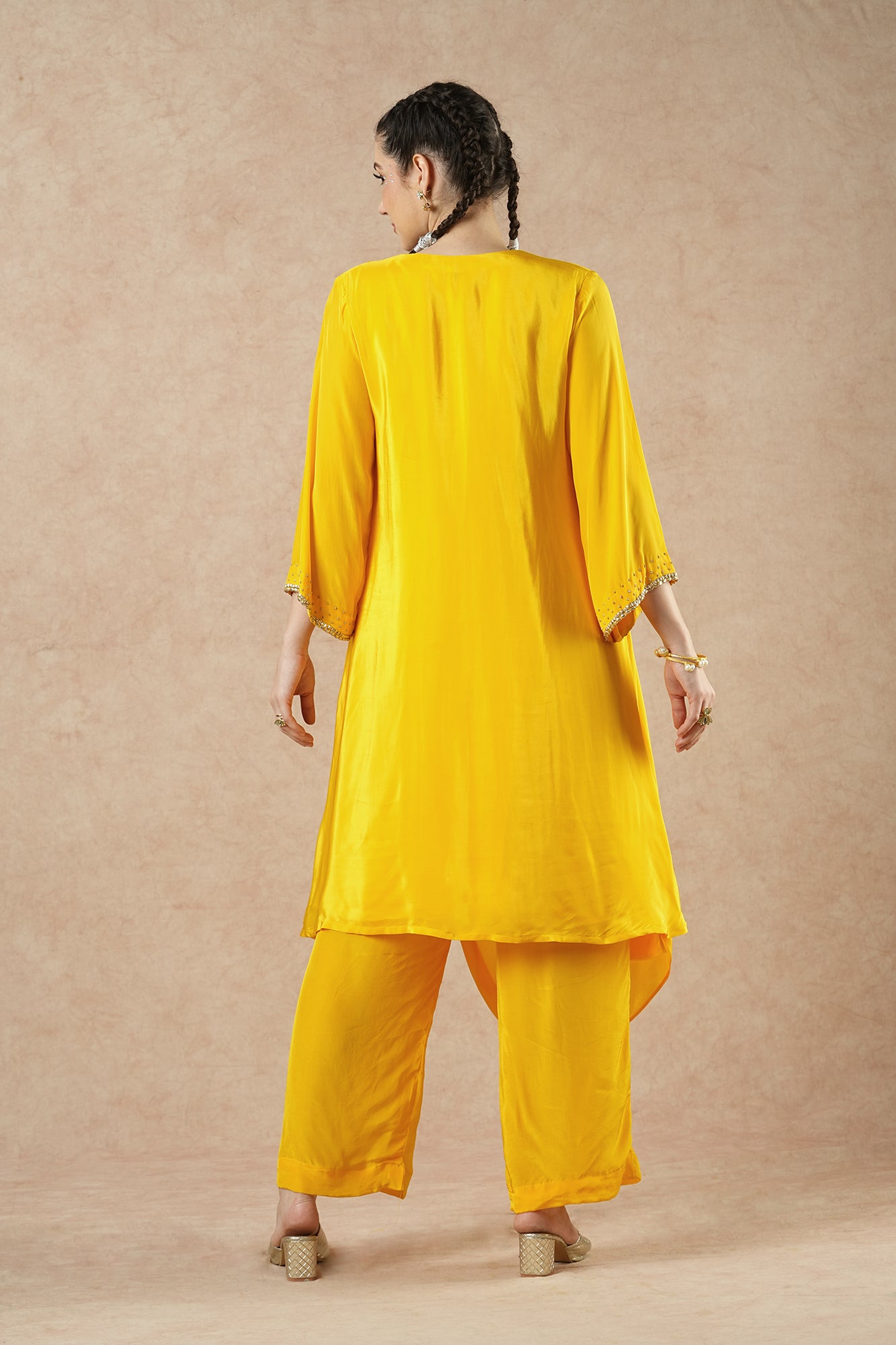 Twilight Golden Yellow Solid Draped Kurta Set