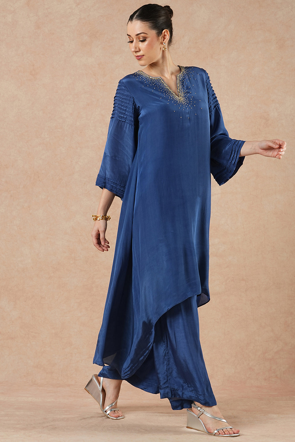 Wisp Sapphire Blue Solid Asymetric Kurta Set