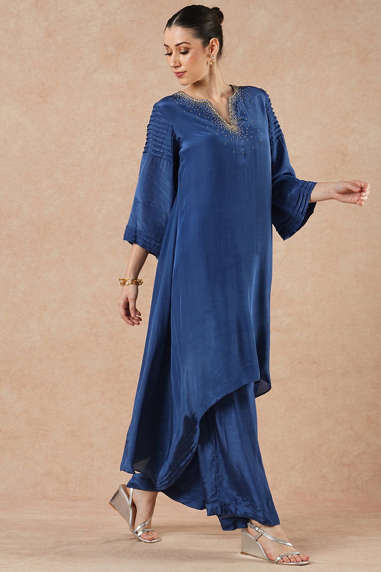 Wisp Sapphire Blue Solid Asymetric Kurta Set