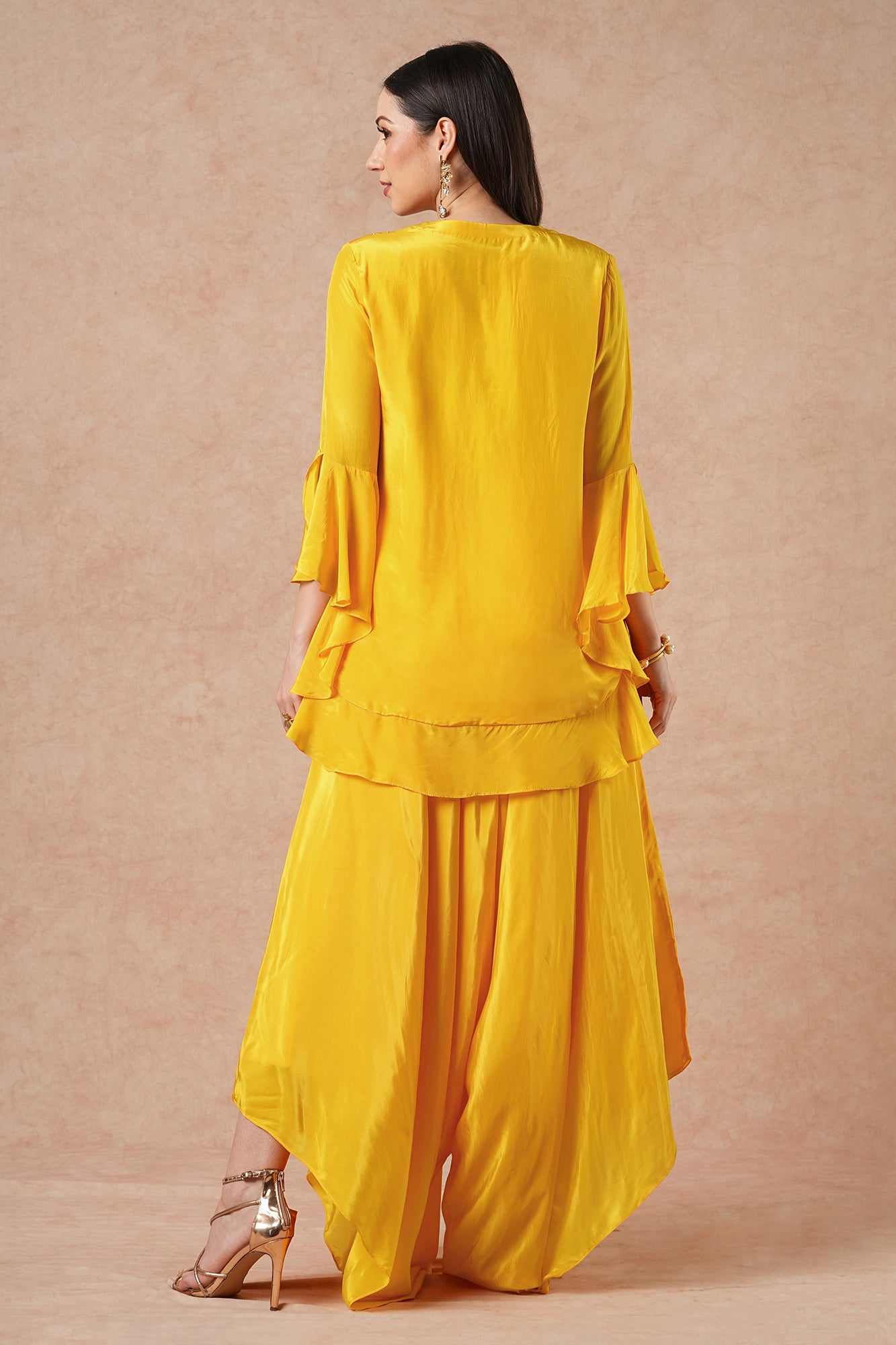 Snowflake Golden Yellow Solid Kurta Set with Flared Pants