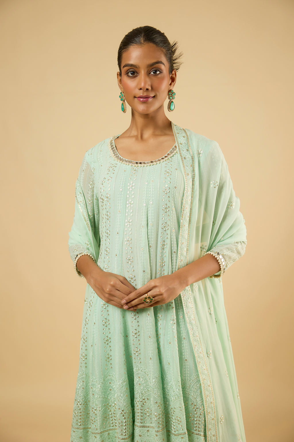 Blossom Mint Mirror Peplum Anarkali Set