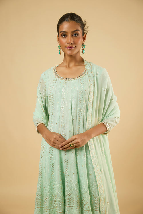 Blossom Mint Mirror Peplum Anarkali Set