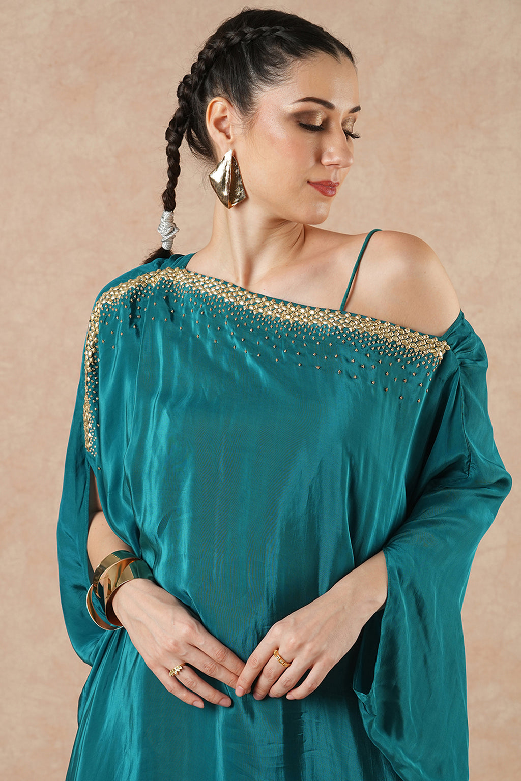 Juniper Teal Blue Solid Flowy Kaftan