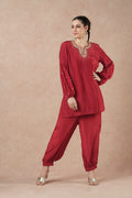 Pine Ruby Red Solid Short Kurta Set