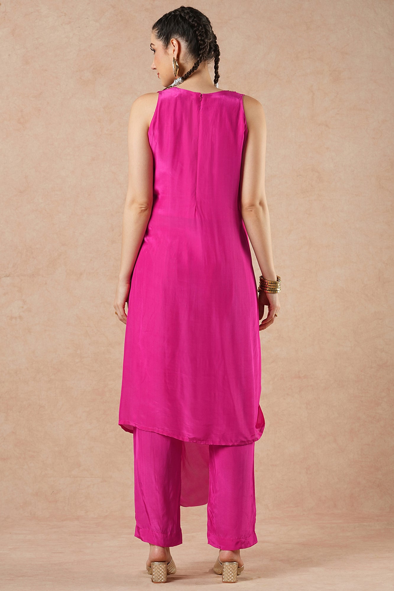 Crescent Hot Pink Solid Incut Kurta Set