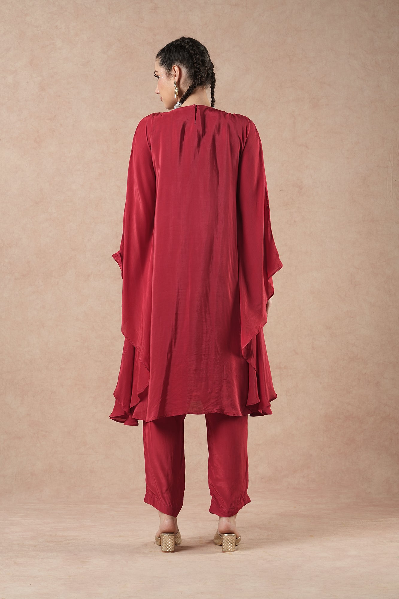 Willow Ruby Red Solid Flowy Kaftan Kurta Set