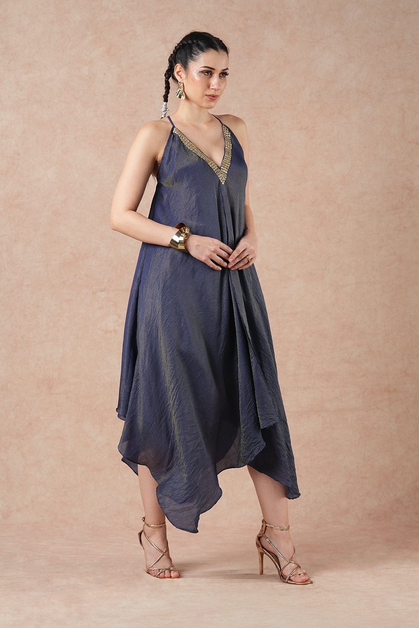 Birch Midnight Blue Stripes Handkerchief Dress