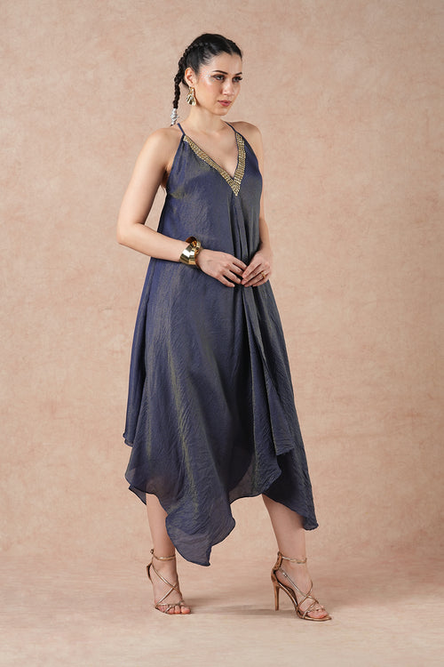 Birch Midnight Blue Stripes Handkerchief Dress