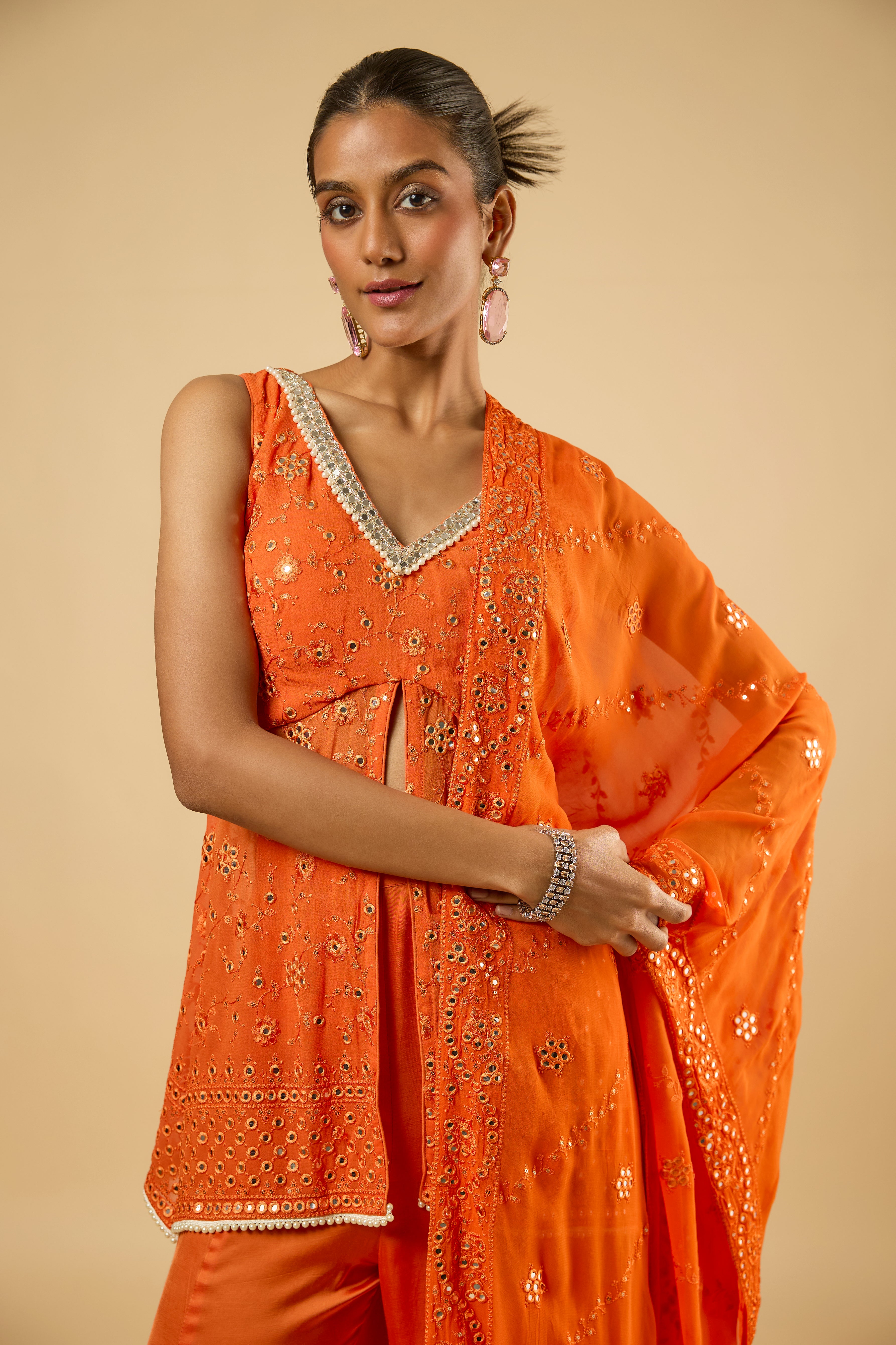 Buttercup Tangerine Mirror Sharara Set