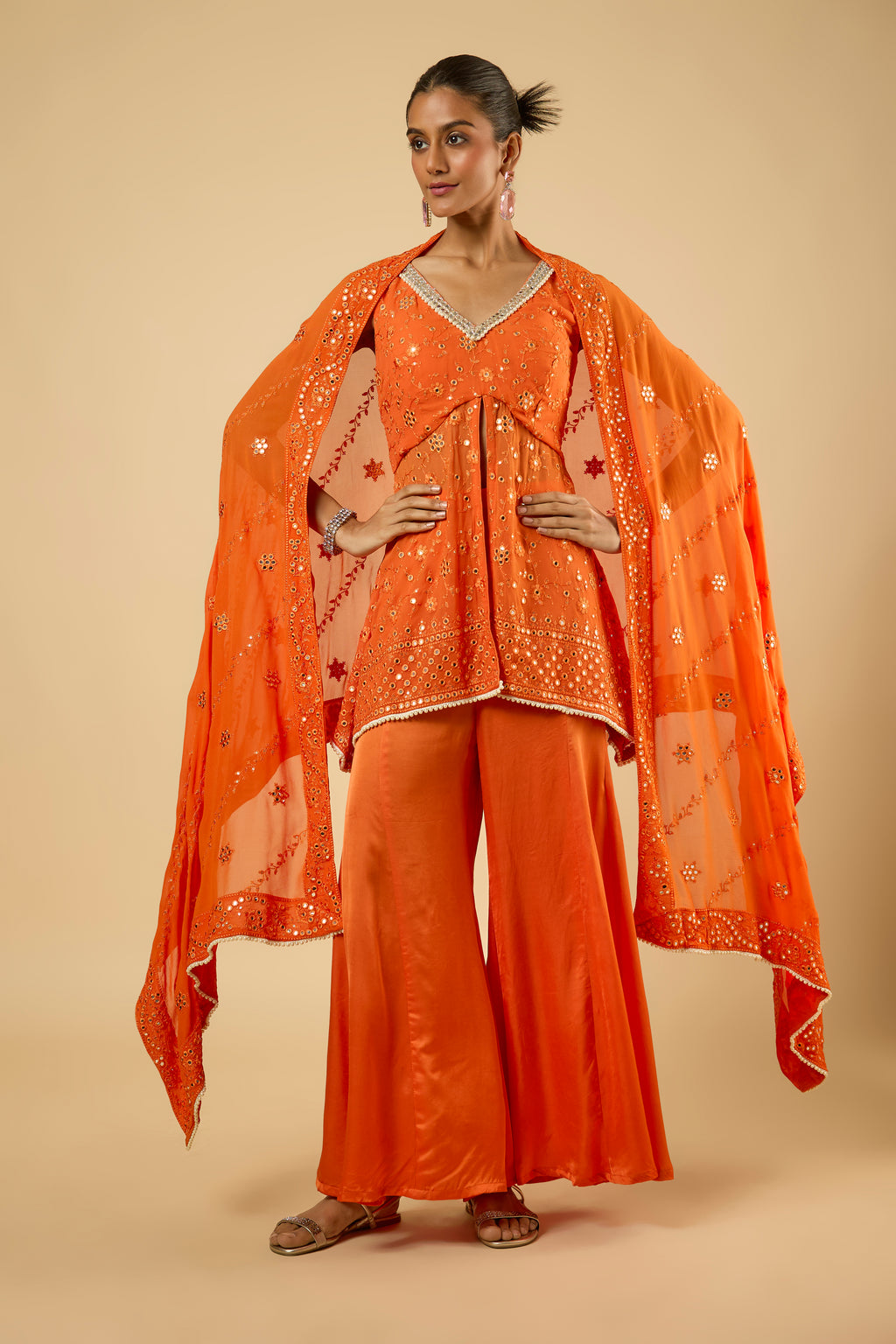 Buttercup Tangerine Mirror Sharara Set