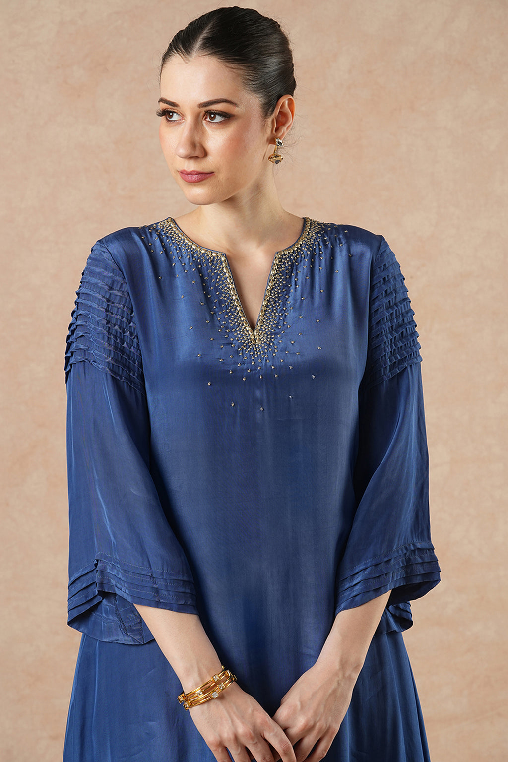 Wisp Sapphire Blue Solid Asymetric Kurta Set