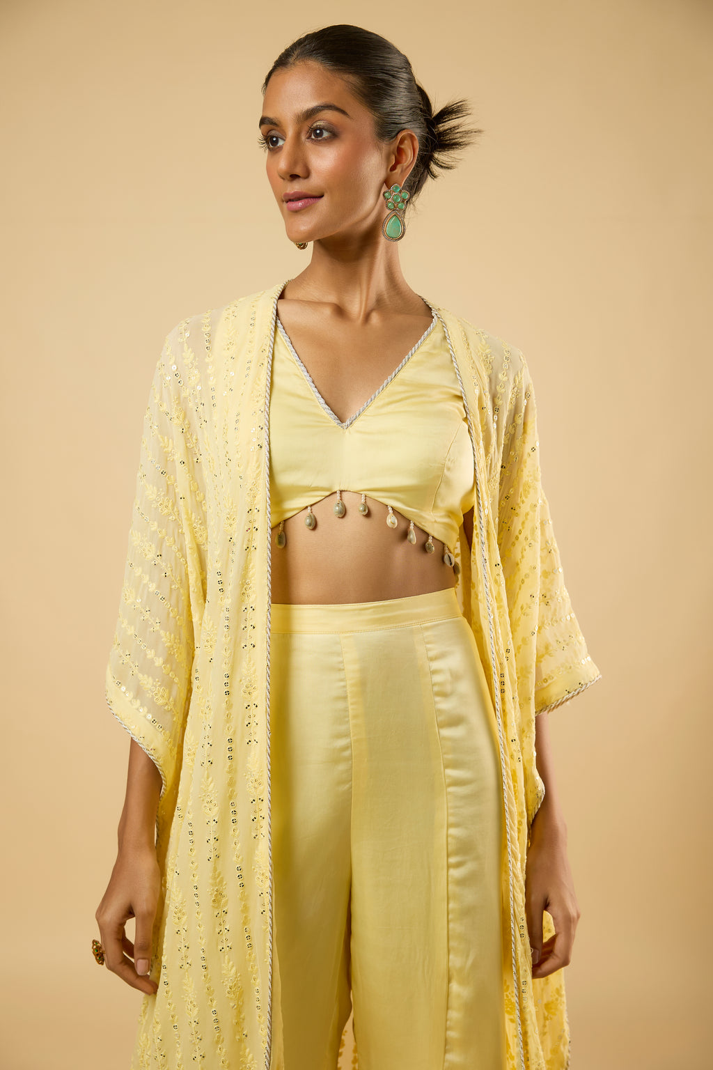 Aaira Butter Lemon Drape Cape Set
