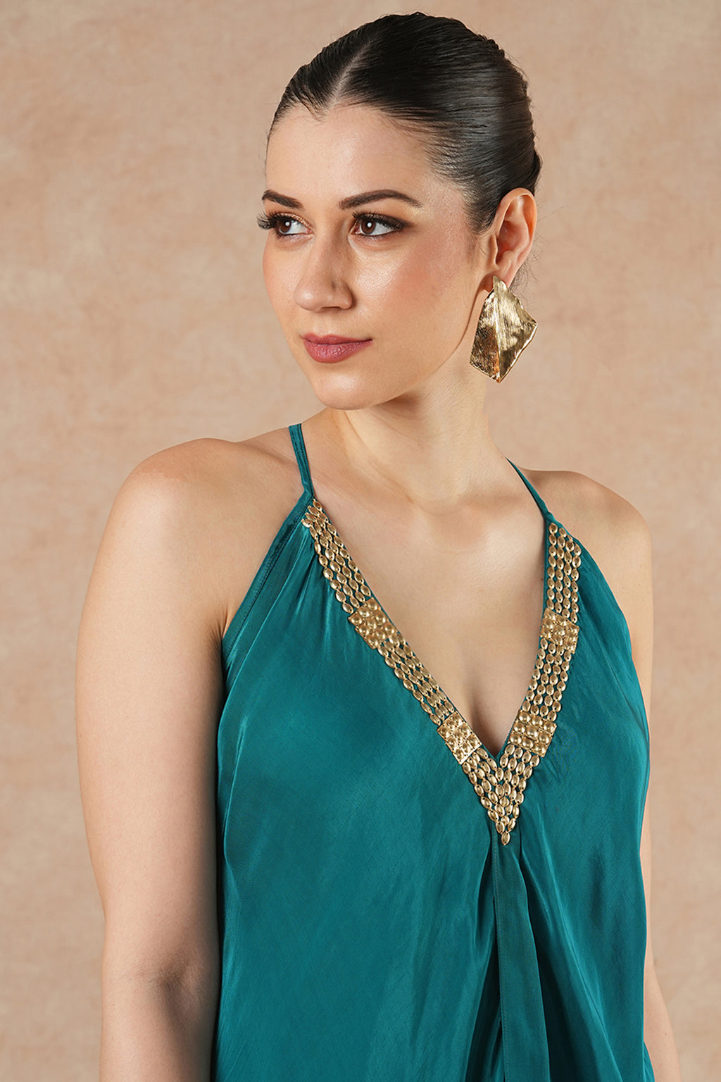 Birch Teal Blue Solid Handkerchief Dress