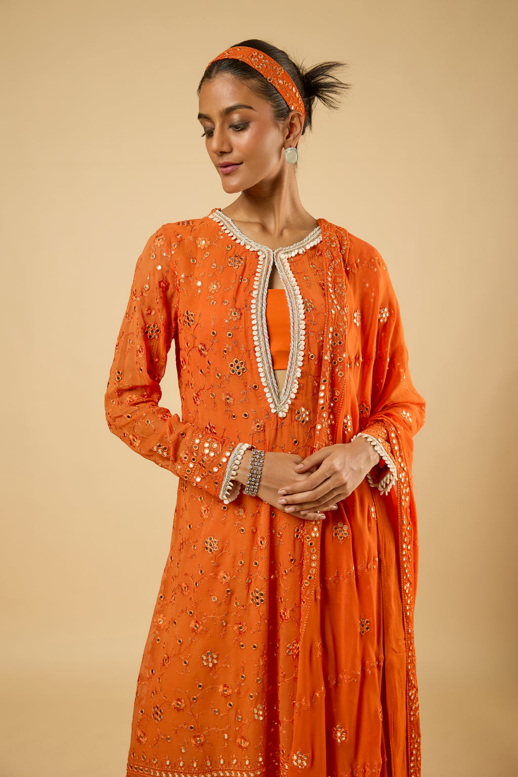 Aster Tangerine Mirror Kurta Set with Bustier