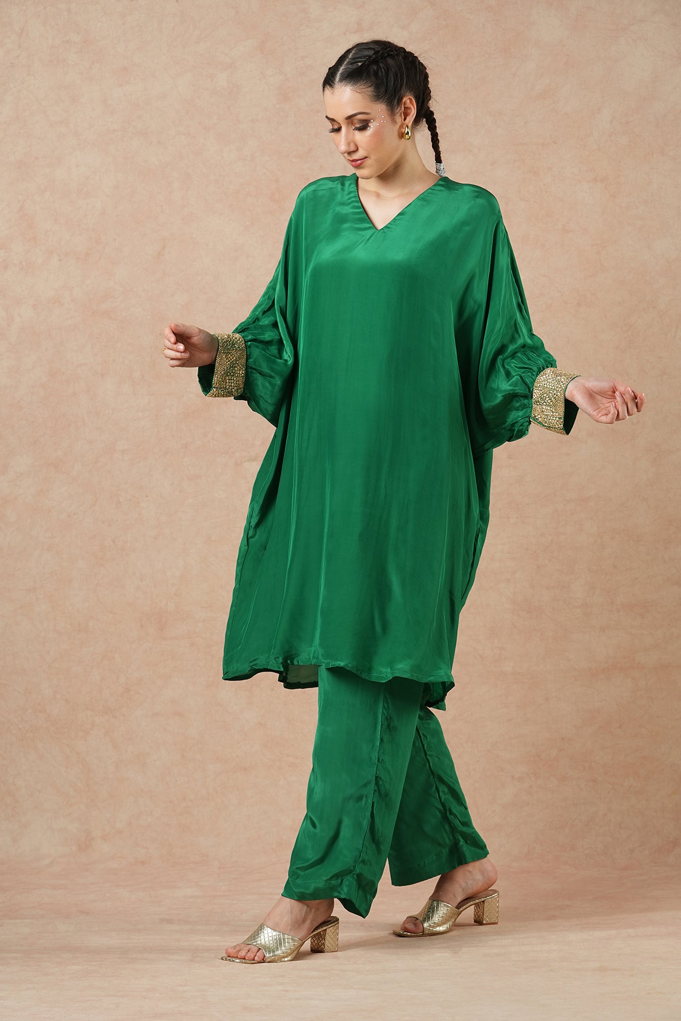 Fern Emerald Green Solid Kaftan Kurta Set