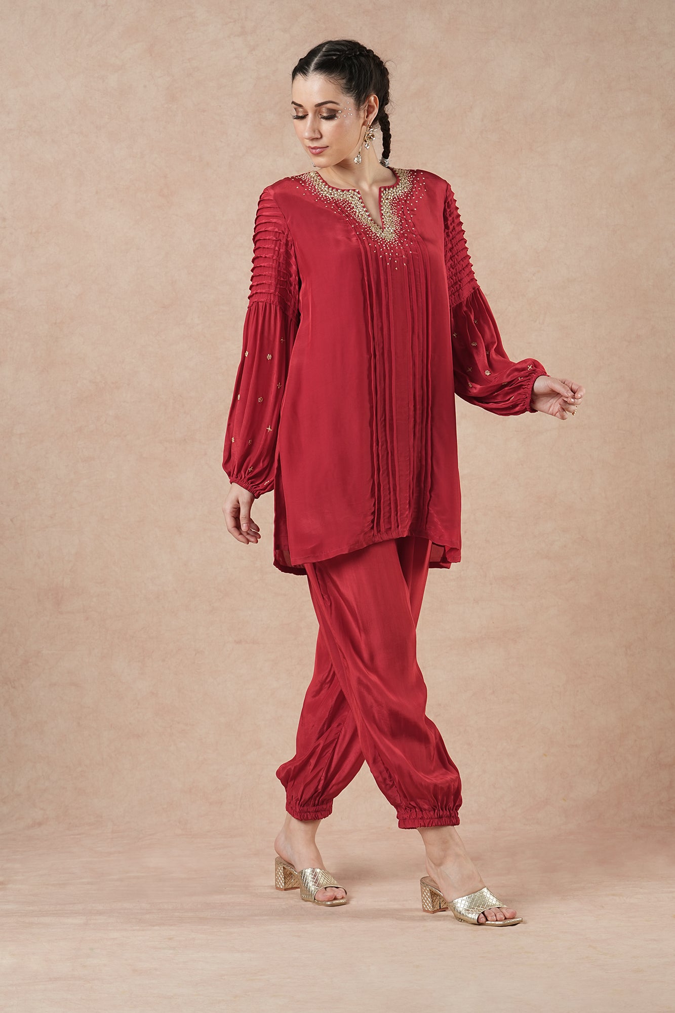 Pine Ruby Red Solid Short Kurta Set