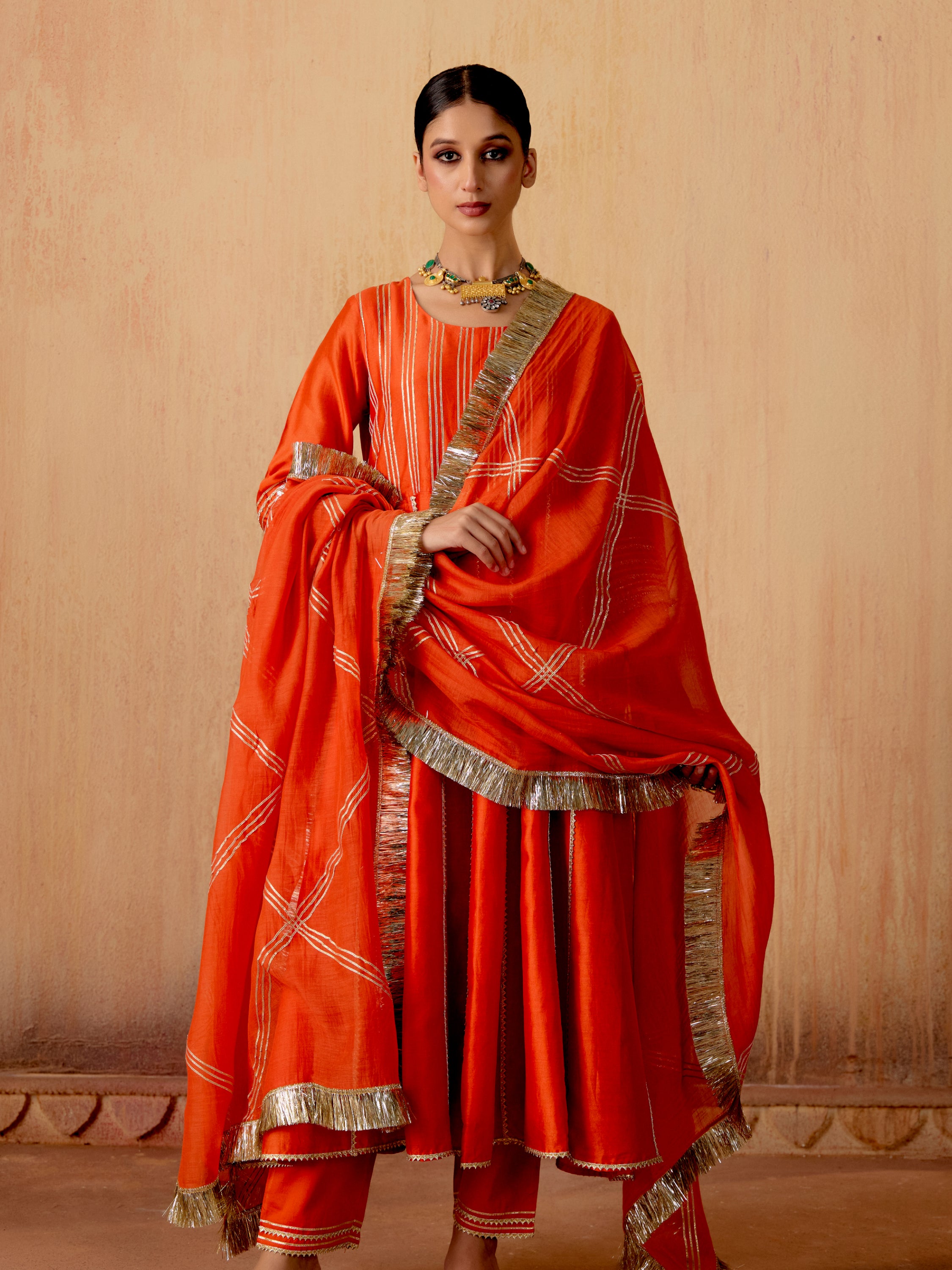 Aura Tangerine Anarkali Set