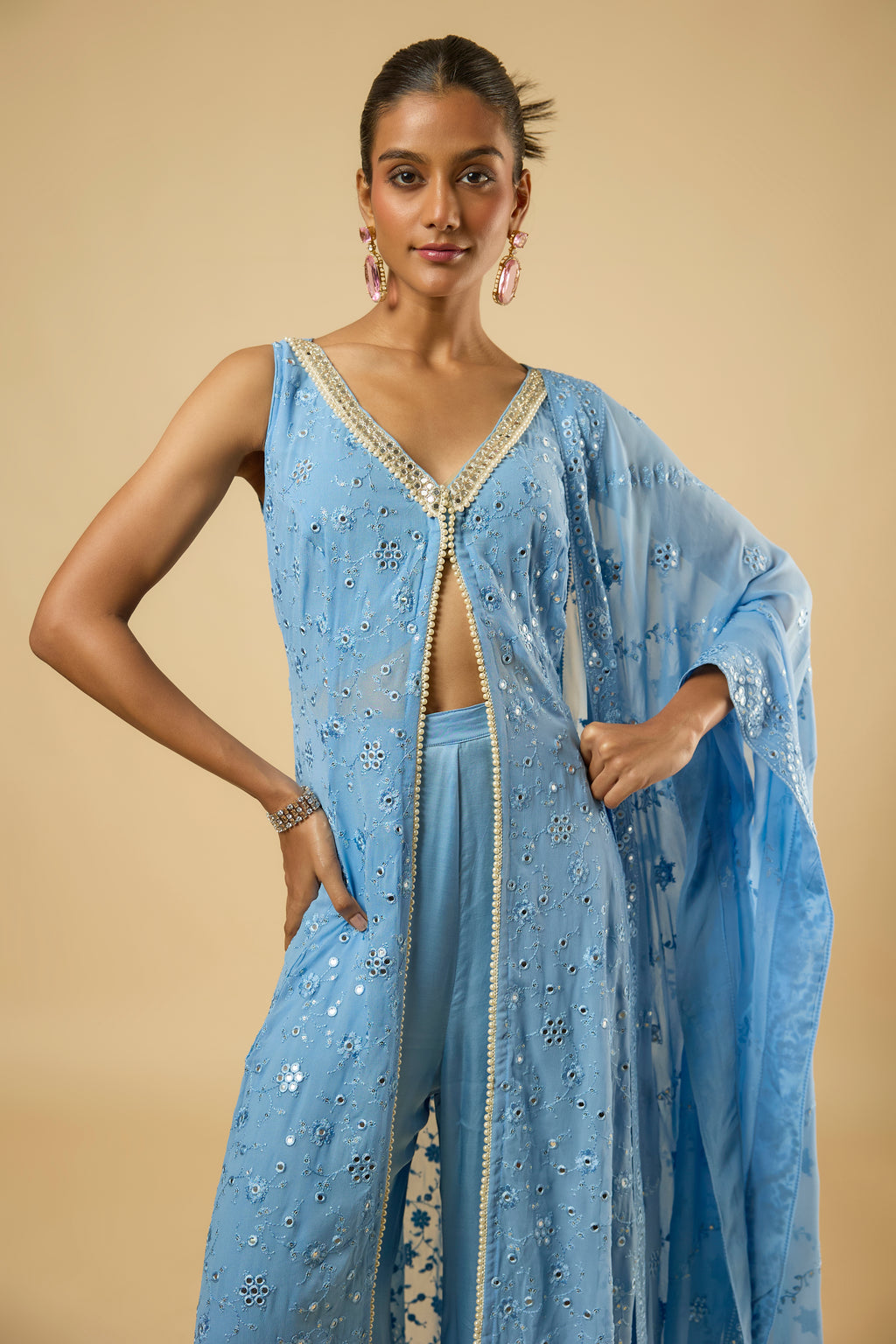 Aura Aqua Mirror Sharara Set