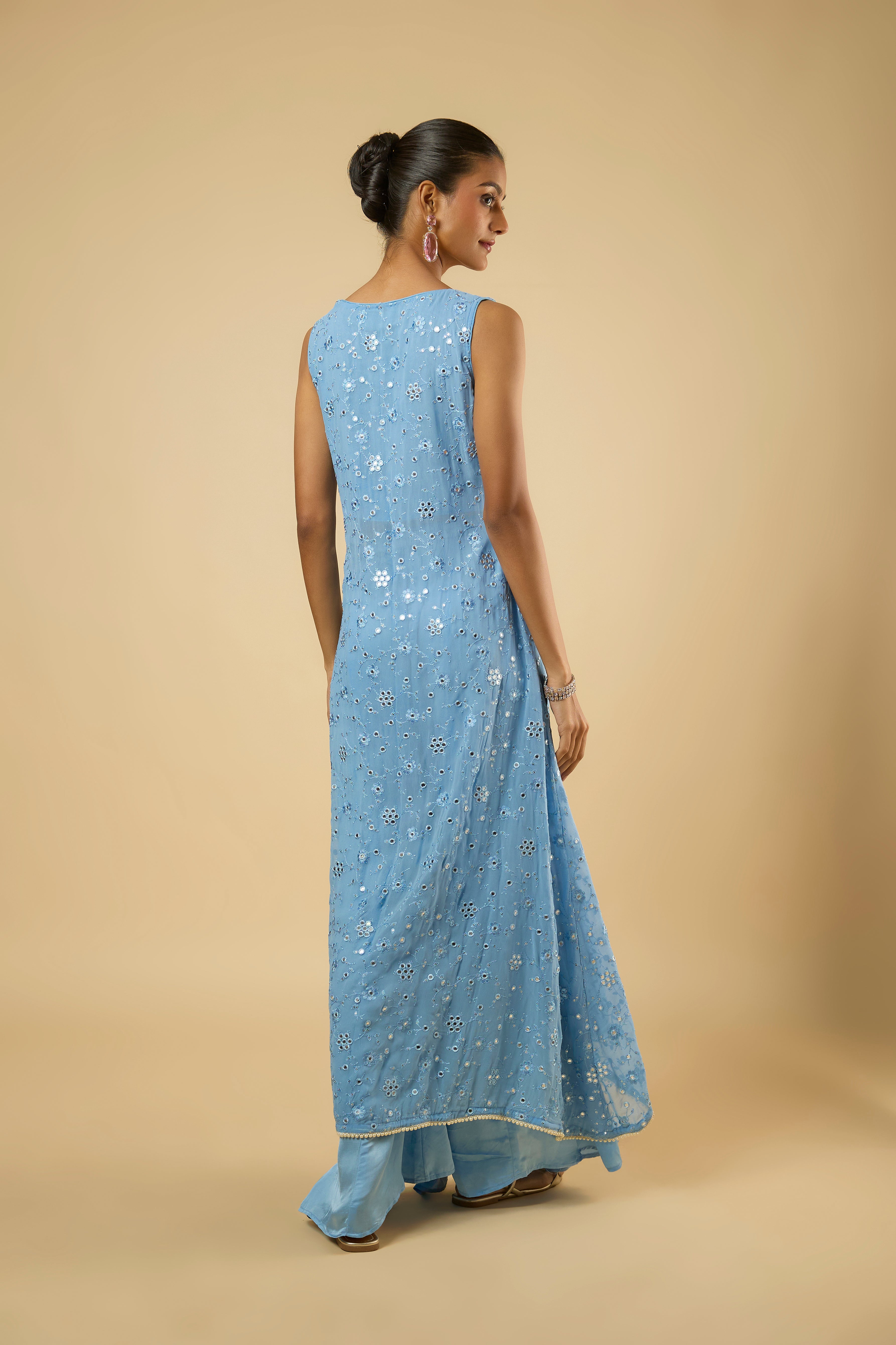 Aura Aqua Mirror Sharara Set