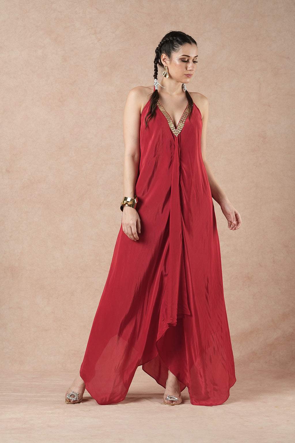 Birch Ruby Red Solid Handkerchief Dress