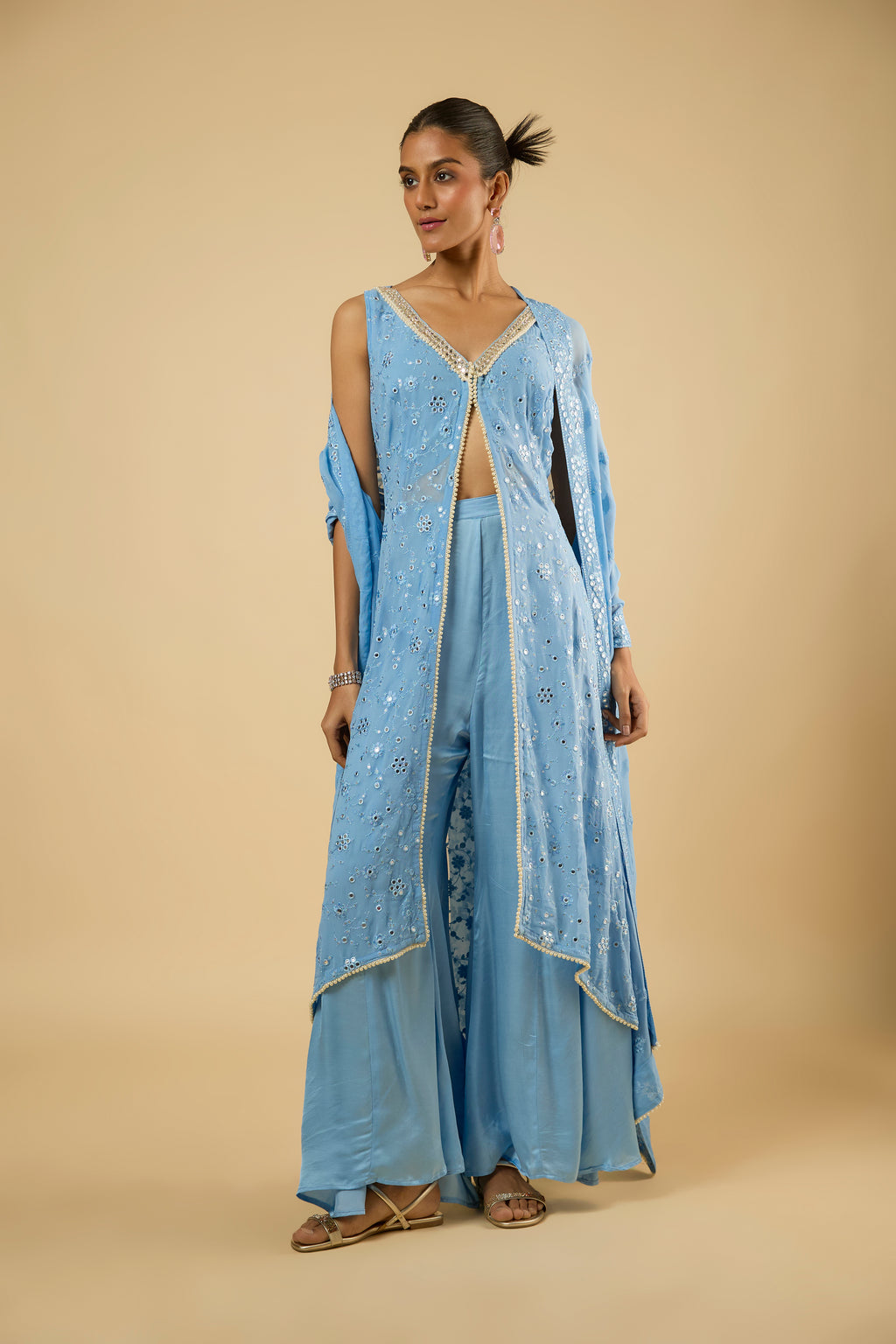 Aura Aqua Mirror Sharara Set