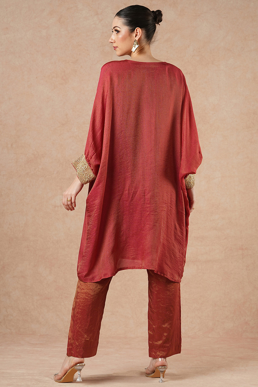 Fern Ruby Red Stripes Kaftan Kurta Set