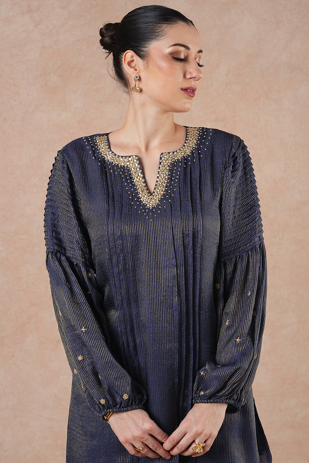 Pine Midnight Blue Stripes Short Kurta Set