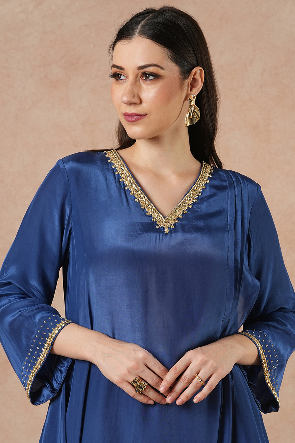 Twilight Midnight Blue Solid Draped Kurta Set