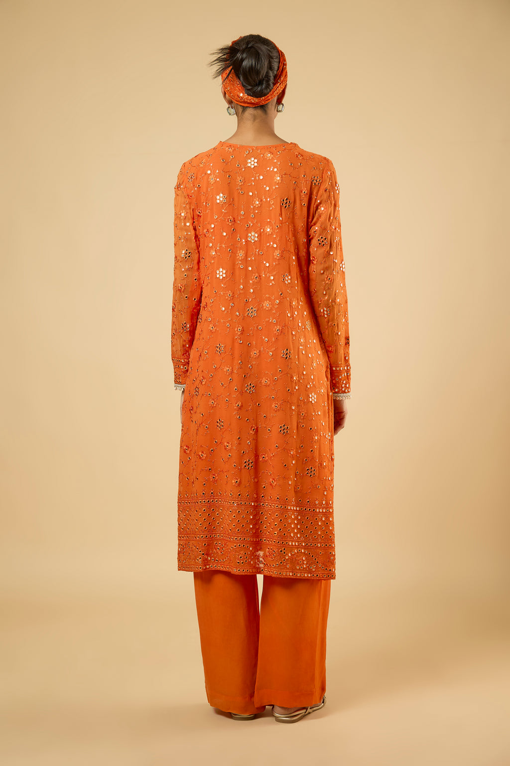 Aster Tangerine Mirror Kurta Set with Bustier
