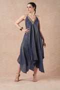 Birch Midnight Blue Stripes Handkerchief Dress