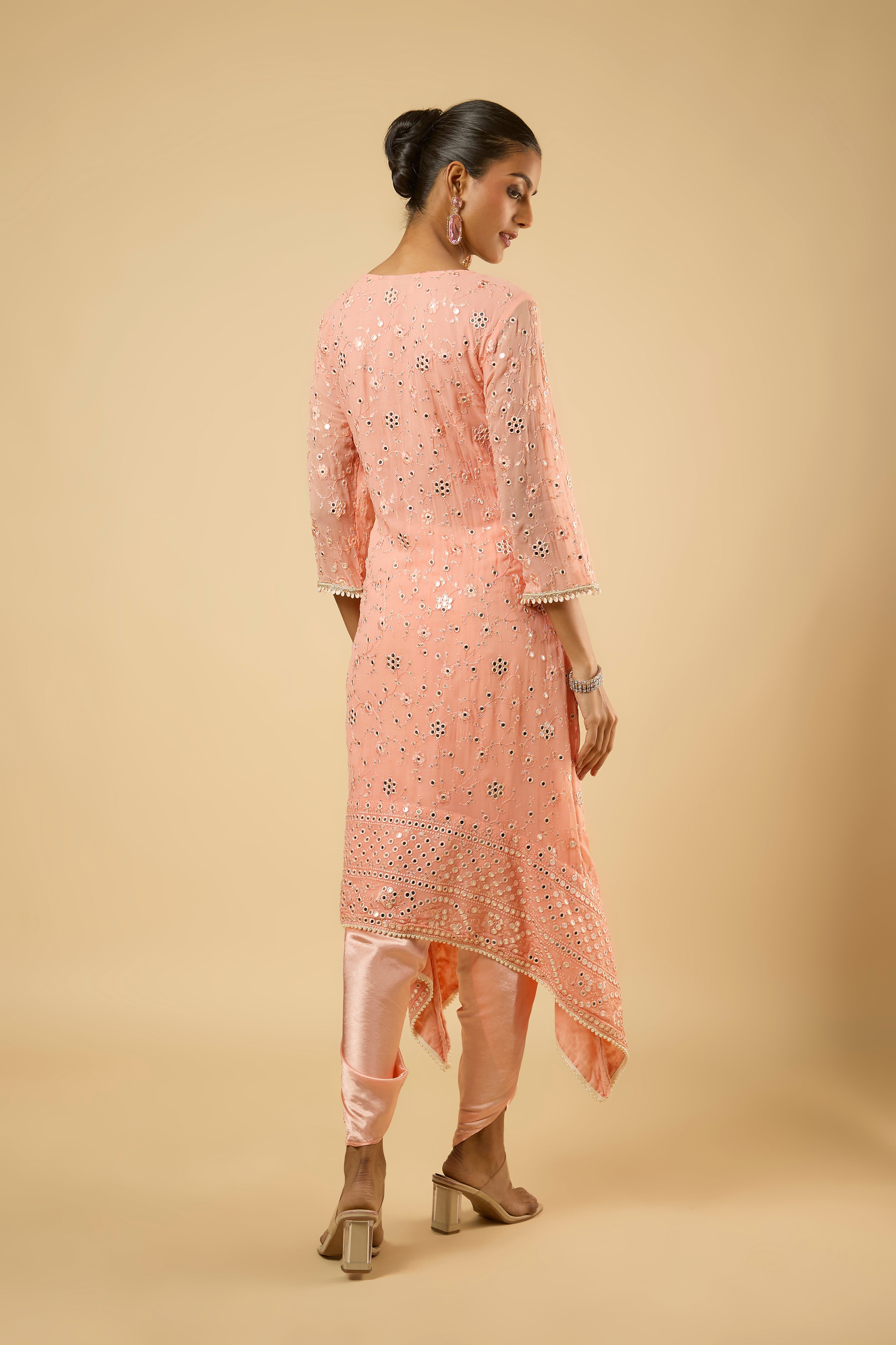 Blush Peach Mirror Dhoti Set