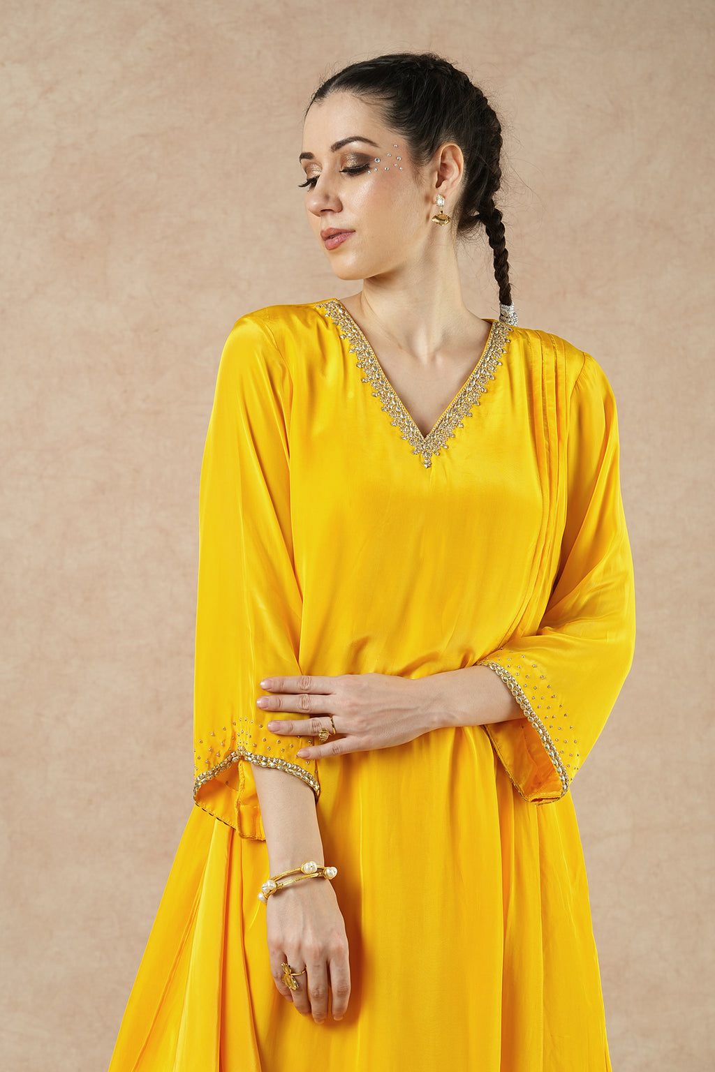 Twilight Golden Yellow Solid Draped Kurta Set