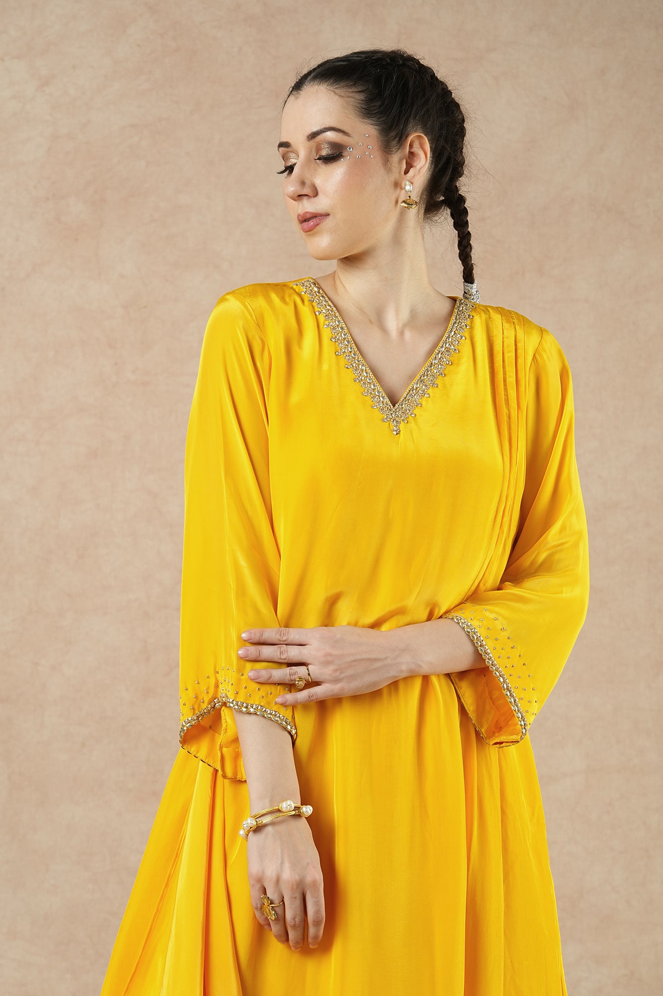 Twilight Golden Yellow Solid Draped Kurta Set