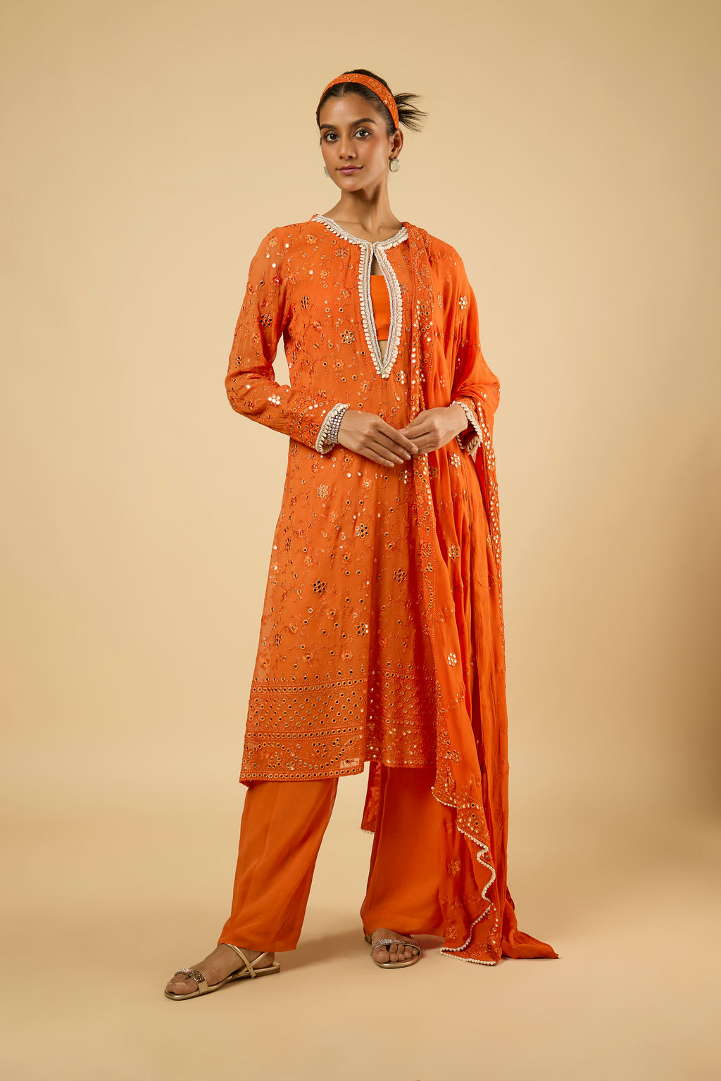 Aster Tangerine Mirror Kurta Set with Bustier