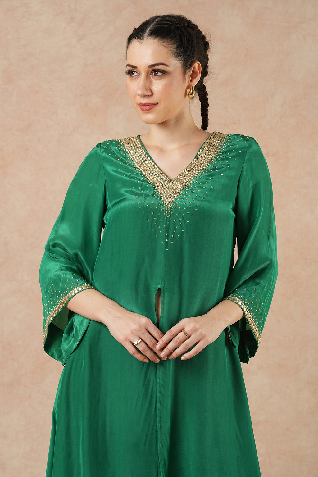 Ivy Emerald Green Solid Incut Kurta Set