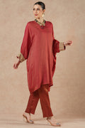 Fern Ruby Red Stripes Kaftan Kurta Set