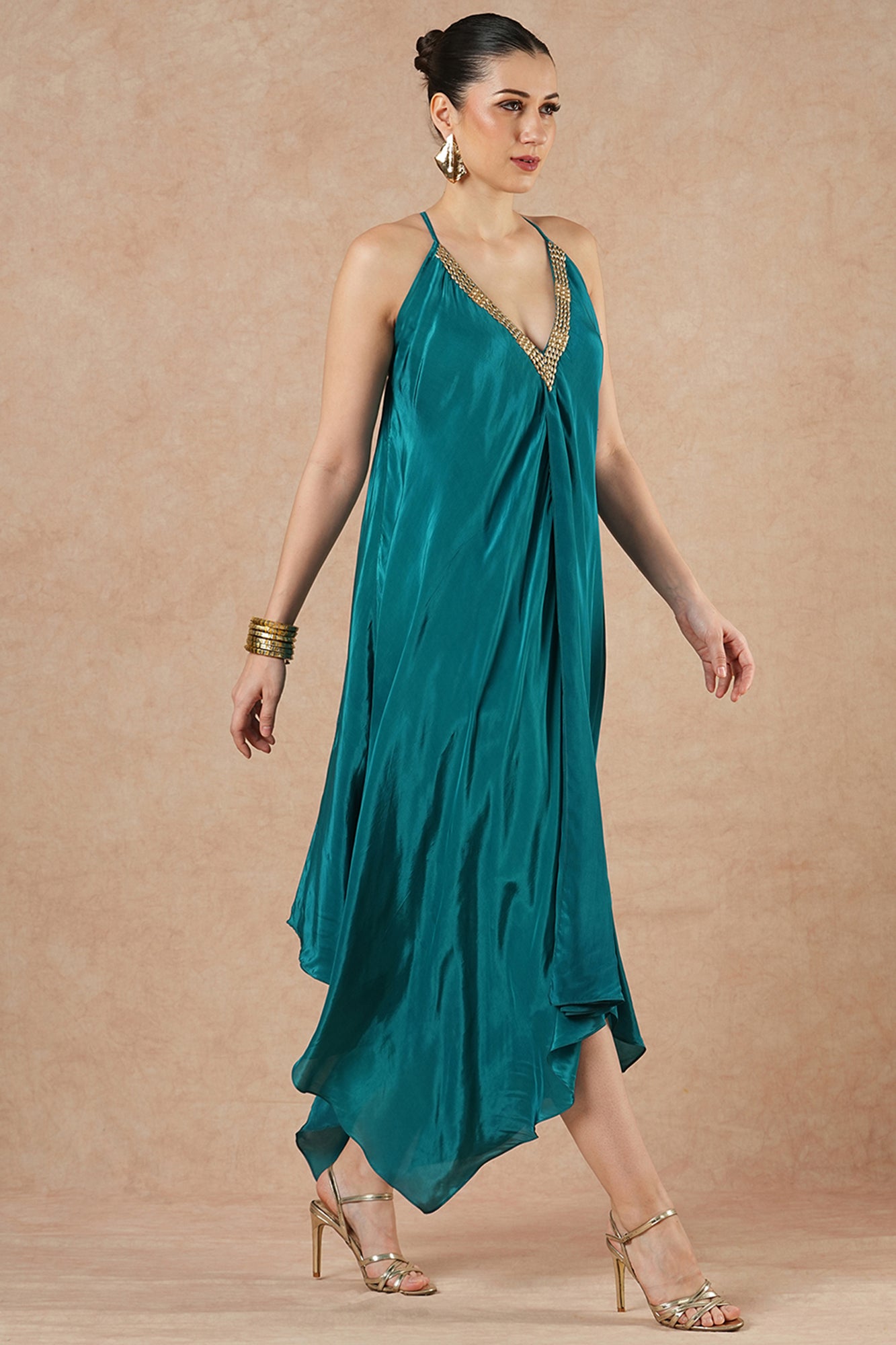 Birch Teal Blue Solid Handkerchief Dress