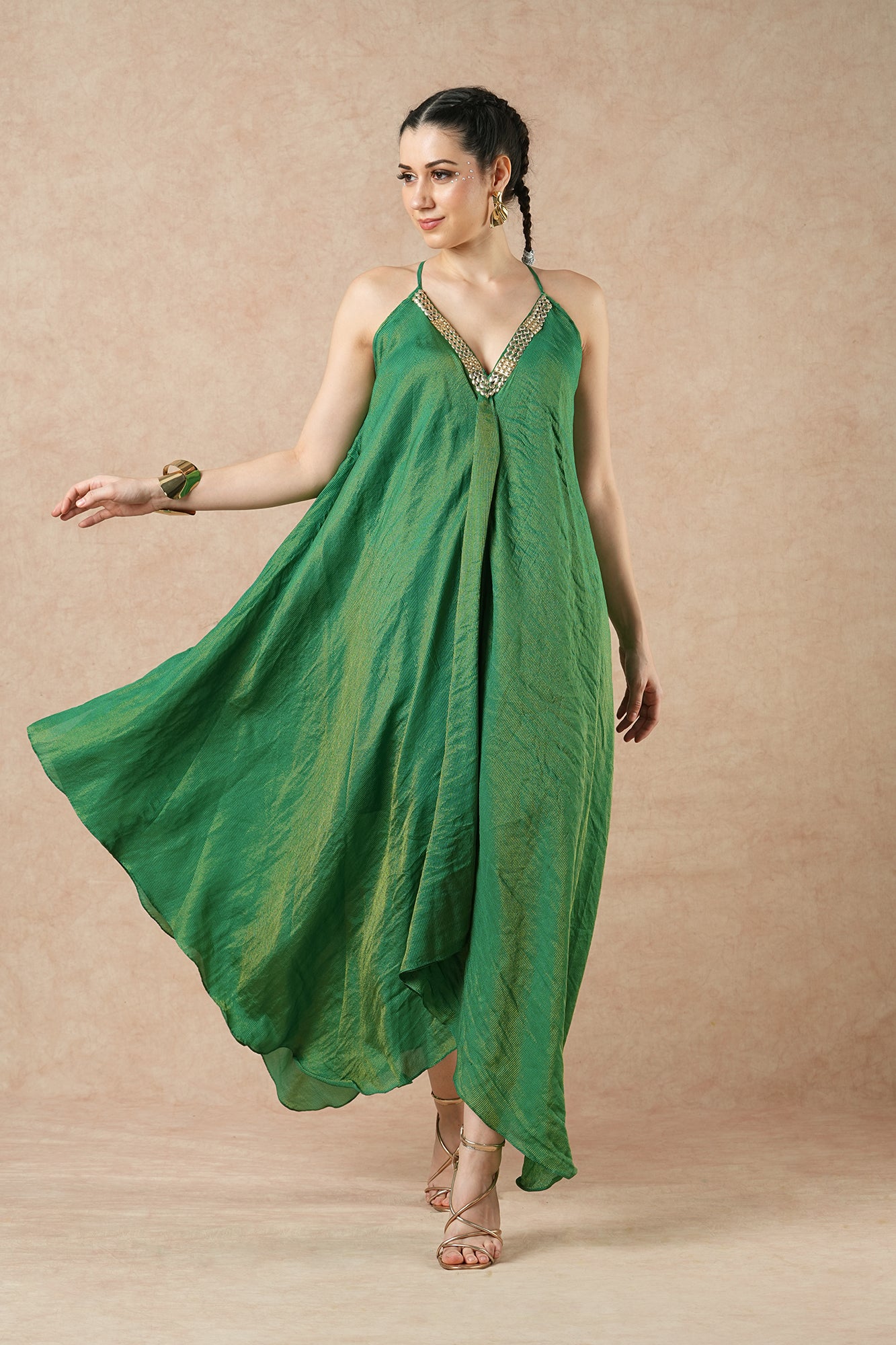 Birch Emerald Green Stripes Handkerchief Dress