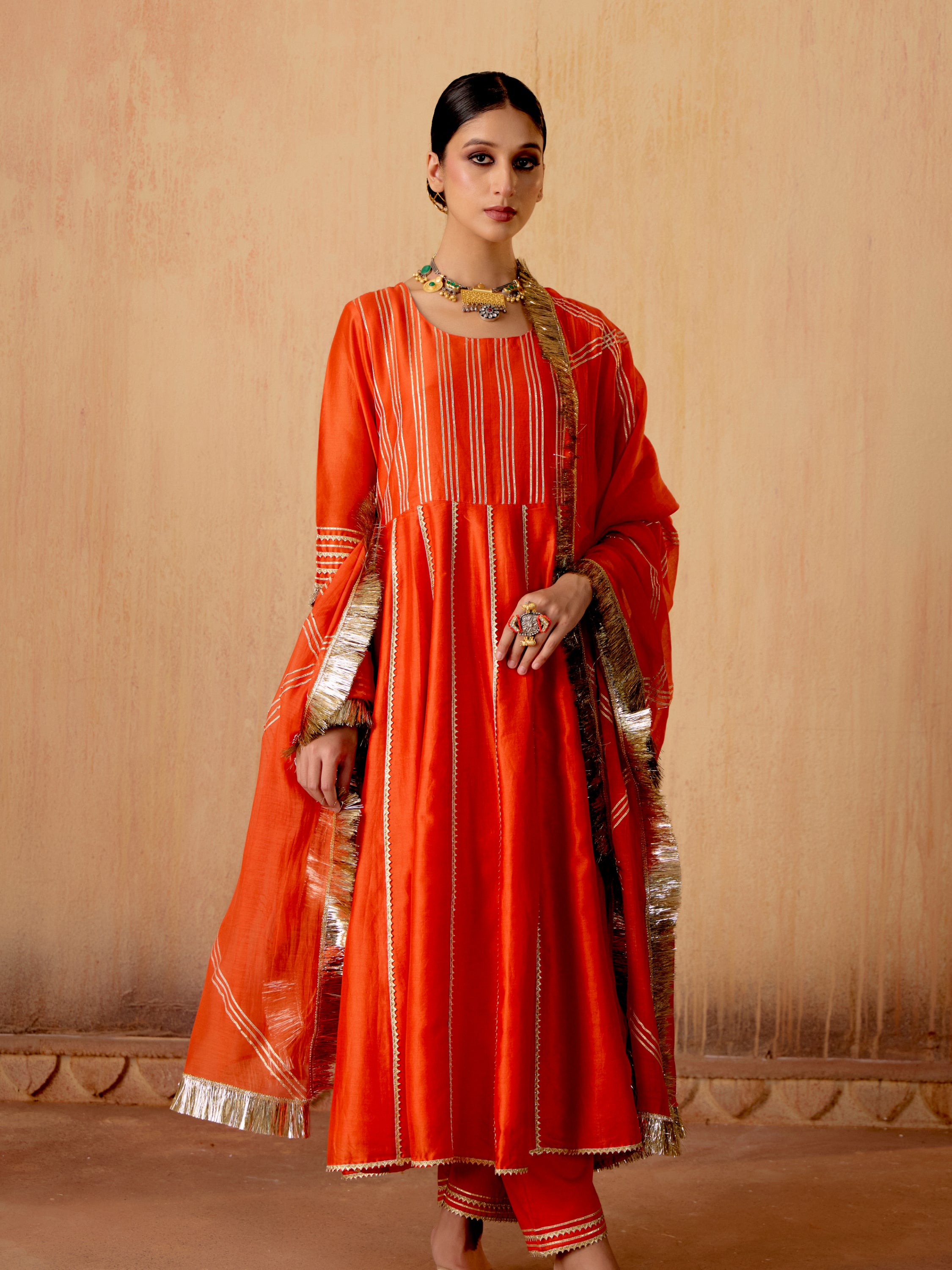 Aura Tangerine Anarkali Set