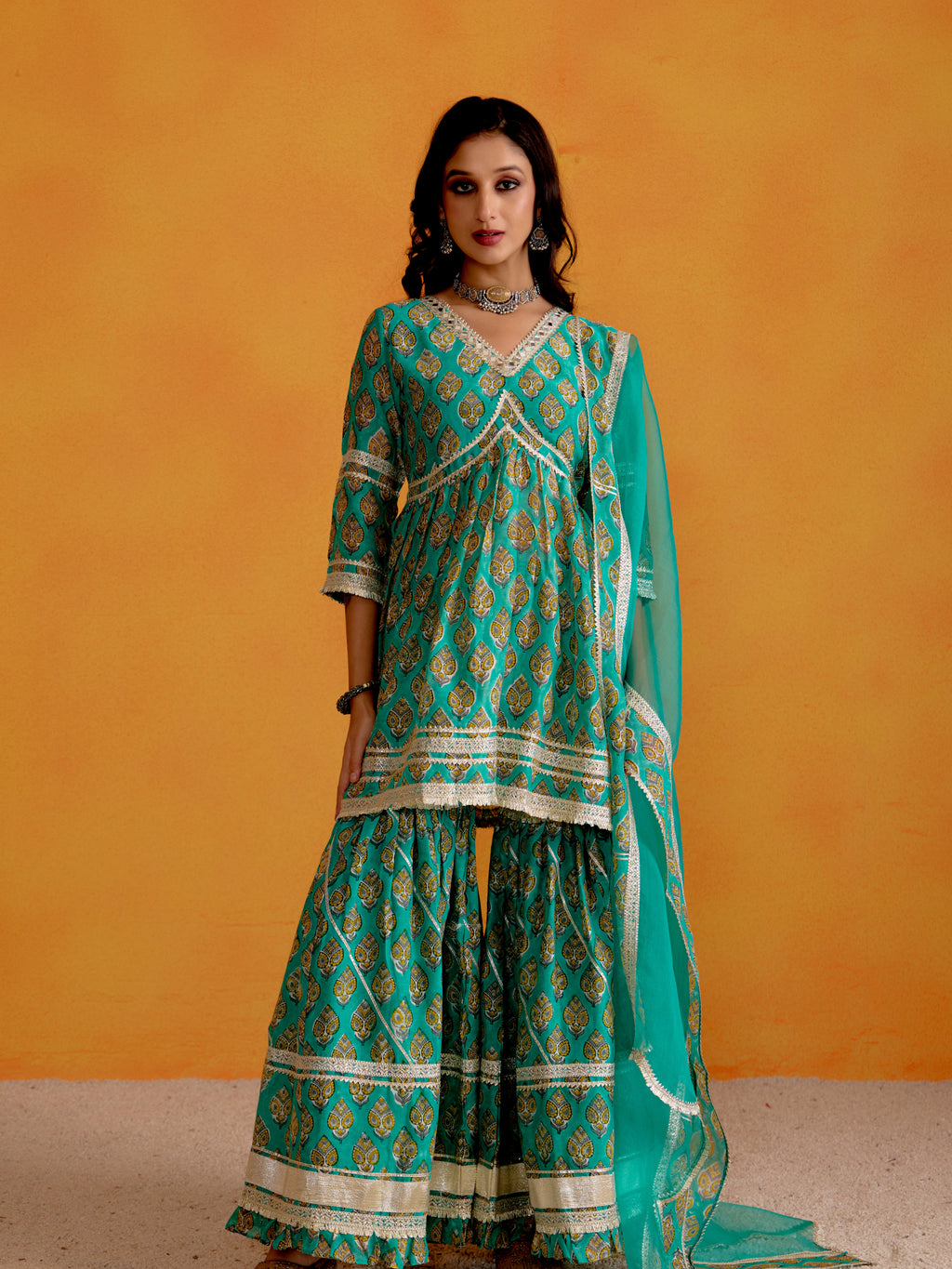 Aqua Teal Sharara Set
